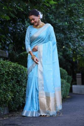 Maheshwari Tissue Silk Weaving Saree in Light Blue