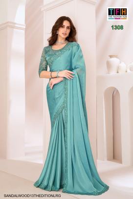  Majestic Sartin Georgette Saree in Light Rama Green