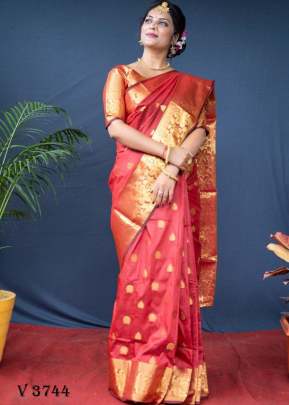 mandakini silk Rich Pallu Lichi Silk Saree In Dark Peach Color By Surati Fabric 