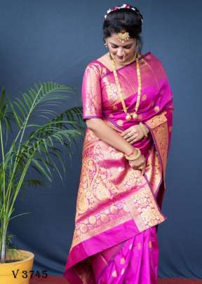 mandakini silk Rich Pallu Lichi Silk Saree In Rani Color By Surati Fabric 