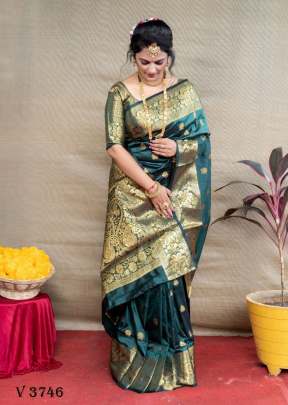 mandakini silk Rich Pallu Lichi Silk Saree In Rama Color By Surati Fabric 