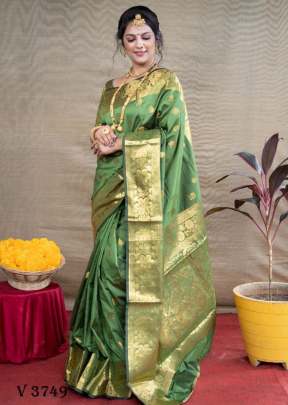 mandakini silk Rich Pallu Lichi Silk Saree In Pista Color By Surati Fabric 