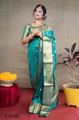 mandakini silk Rich Pallu Lichi Silk Saree In Rama Green Color By Surati Fabric
