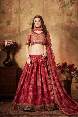 Maroon and Peach Organza Lehenga Choli From Floral Vol 1 by Zeel Clothing