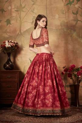 Maroon and Peach Organza Lehenga Choli From Floral Vol 1 by Zeel Clothing