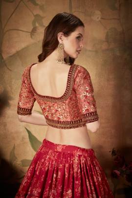 Maroon and Peach Organza Lehenga Choli From Floral Vol 1 by Zeel Clothing