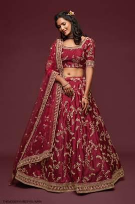 Maroon Art Silk Lehenga Choli From The Modern Vibes Vol 1 by Zeel Clothing