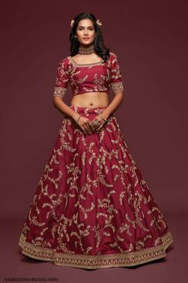 Maroon Art Silk Lehenga Choli From The Modern Vibes Vol 1 by Zeel Clothing