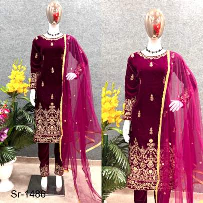 Maroon Color Designer Party Wear Look Suit Sr-1486