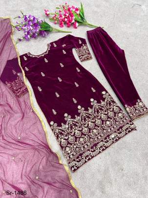 Maroon Color Designer Party Wear Look Suit Sr-1486