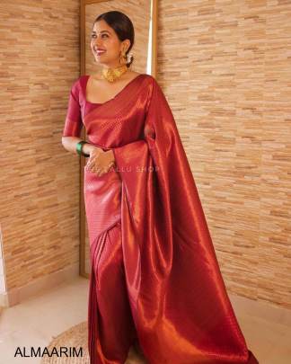 Maroon Color Soft Banarasi Silk Saree With Heavy Brocade Blouse Saree