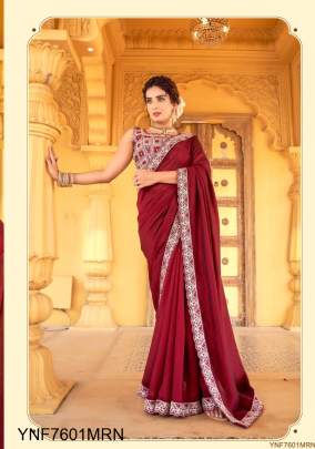 Maroon Georgette Embroidery Saree  YNF7601