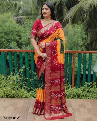 Maroon Original Bandhej with Zari Weaving Border With Zari Weaving Rich Pallu 