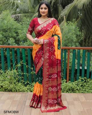 Maroon Original Bandhej with Zari Weaving Border With Zari Weaving Rich Pallu