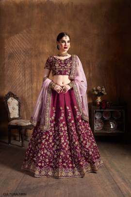 Maroon Raw Silk Lehenga Choli From Cultural by Zee Clothing