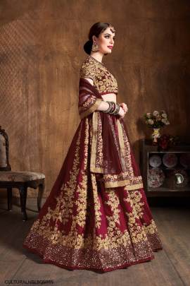 Maroon Raw Silk Lehenga Choli with Sequins From Cultural by Zee Clothing