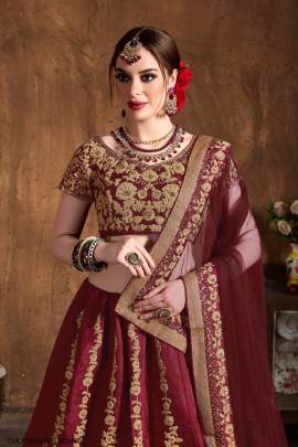 Maroon Raw Silk Lehenga Choli with Sequins From Cultural by Zee Clothing