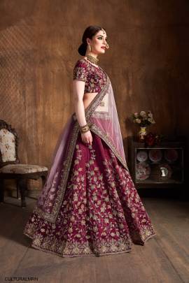 Maroon Raw Silk Lehenga Choli From Cultural by Zee Clothing