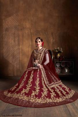 Maroon Raw Silk Lehenga Choli with Sequins From Cultural by Zee Clothing