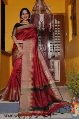 Maroon Raw Silk Weaving Saree