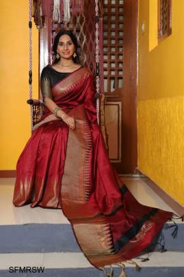 Maroon Raw Silk Weaving Saree