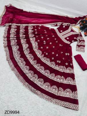 Maroon Selfie Gown With Embroidery Work In Fox Fabric Series ZD9994