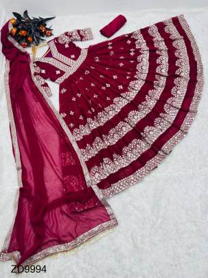 Maroon Selfie Gown With Embroidery Work In Fox Fabric Series ZD9994