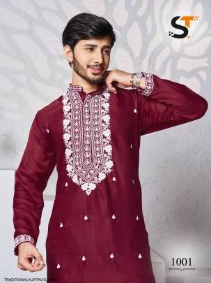 Maroon Traditional Work Kurta For Men