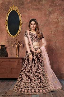 Maroon Velvet Lehenga Choli From Neo Romantic Vol 1 by Zeel Clothing 