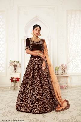 Maroon Velvet Lehenga Choli From Neo Traditional Vol 2 by Zeel Clothing