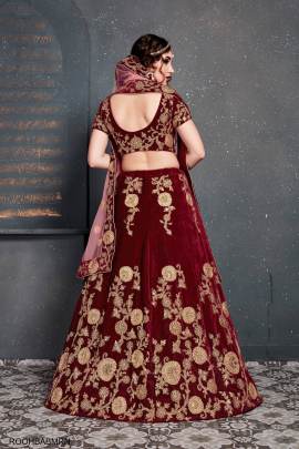 Maroon Velvet Lehenga Choli From Roohbab by Zeel Clothing