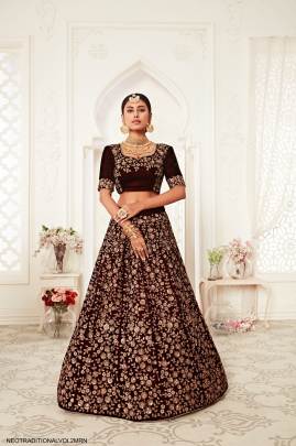 Maroon Velvet Lehenga Choli From Neo Traditional Vol 2 by Zeel Clothing