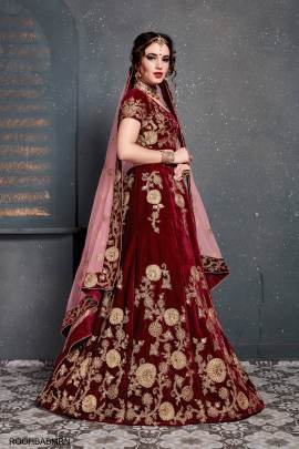 Maroon Velvet Lehenga Choli From Roohbab by Zeel Clothing