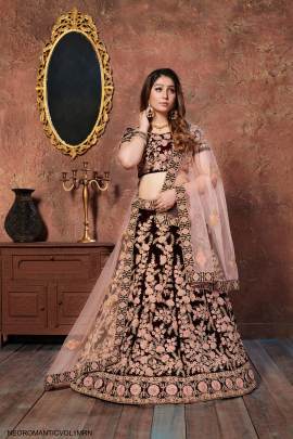 Maroon Velvet Lehenga Choli From Neo Romantic Vol 1 by Zeel Clothing