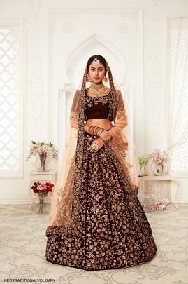 Maroon Velvet Lehenga Choli From Neo Traditional Vol 2 by Zeel Clothing