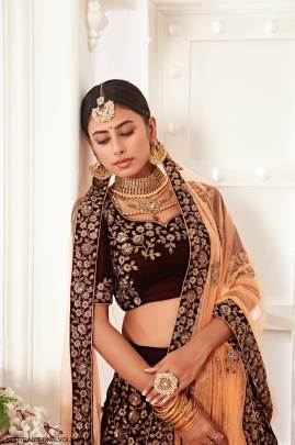 Maroon Velvet Lehenga Choli From Neo Traditional Vol 2 by Zeel Clothing