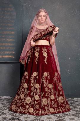 Maroon Velvet Lehenga Choli From Roohbab by Zeel Clothing