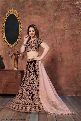 Maroon Velvet Lehenga Choli From Neo Romantic Vol 1 by Zeel Clothing