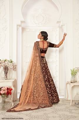 Maroon Velvet Lehenga Choli From Neo Traditional Vol 2 by Zeel Clothing