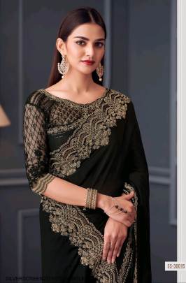 Maxim Satin Chiffon Designer Saree in Black