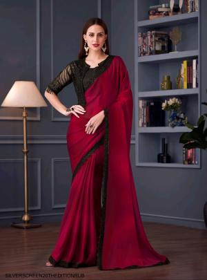  Midas Touch Satin Chiffon Silk Designer Saree in Ruby Red