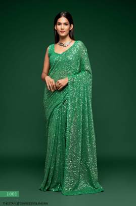 Mint Green Georgette Multiple Sequence Embroidery The Starlite Sarees Vol 1 By Zeel Clothing