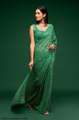 Mint Green Georgette Multiple Sequence Embroidery The Starlite Sarees Vol 1 By Zeel Clothing