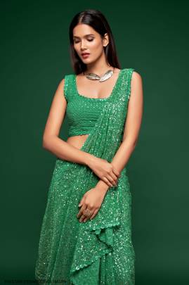 Mint Green Georgette Multiple Sequence Embroidery The Starlite Sarees Vol 1 By Zeel Clothing