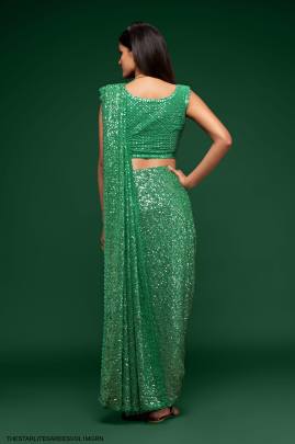 Mint Green Georgette Multiple Sequence Embroidery The Starlite Sarees Vol 1 By Zeel Clothing