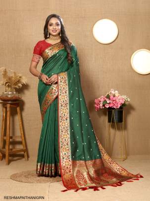 Motifs Design Paithani Silk Saree in Green