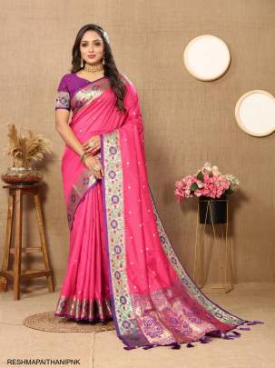 Motifs Design Paithani Silk Saree in Pink