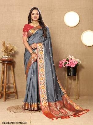 Motifs Design Paithani Silk Saree in Light Grey