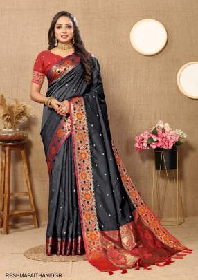 Motifs Design Paithani Silk Saree in Dark Grey