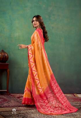 Mul Mul Cotton With Pum Pum Saree in Dark Orange